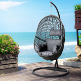 Outdoor Chairs: Gardeon Outdoor Egg Swing Chair Wicker Rattan Furniture Pod Stand Cushion Black
