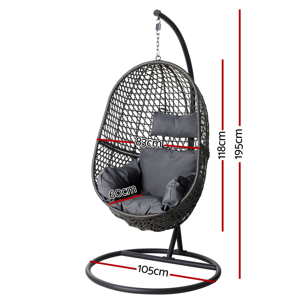 Outdoor Chairs: Gardeon Outdoor Egg Swing Chair Wicker Rattan Furniture Pod Stand Cushion Black