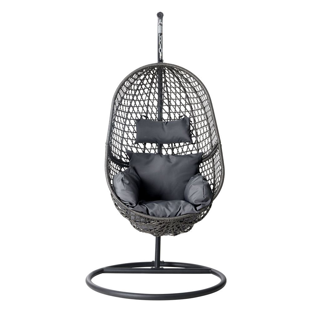 Outdoor Chairs: Gardeon Outdoor Egg Swing Chair Wicker Rattan Furniture Pod Stand Cushion Black