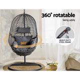 Outdoor Chairs: Gardeon Outdoor Egg Swing Chair Wicker Rattan Furniture Pod Stand Cushion Black