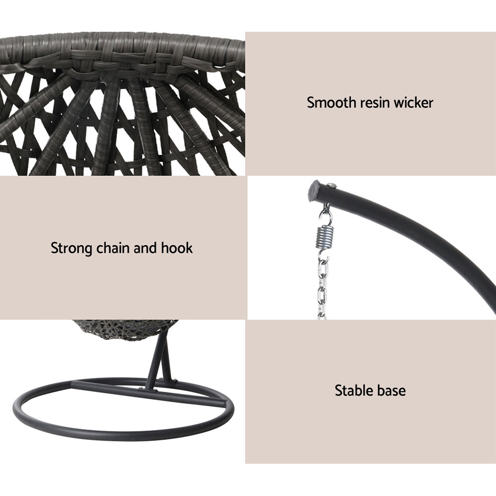 Outdoor Chairs: Gardeon Outdoor Egg Swing Chair Wicker Rattan Furniture Pod Stand Cushion Black