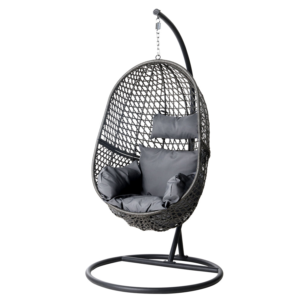 Outdoor Chairs: Gardeon Outdoor Egg Swing Chair Wicker Rattan Furniture Pod Stand Cushion Black