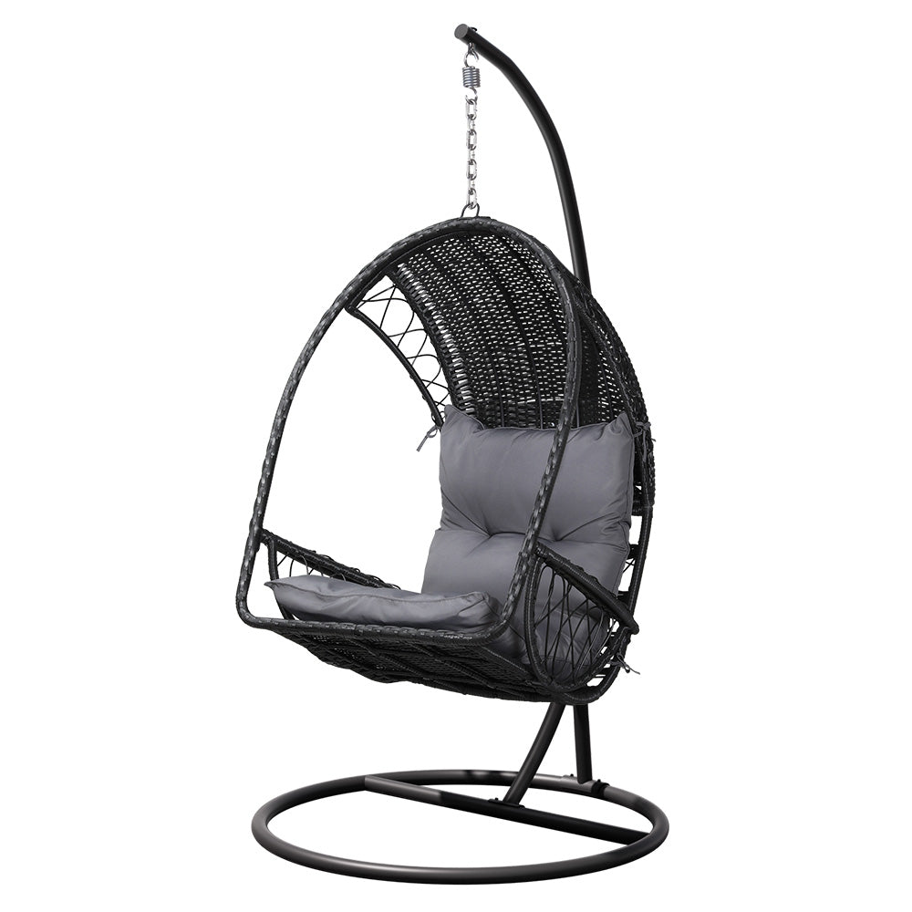 Outdoor Chairs: Gardeon Outdoor Egg Swing Chair Wicker Furniture Pod Stand Armrest Black