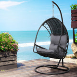 Outdoor Chairs: Gardeon Outdoor Egg Swing Chair Wicker Furniture Pod Stand Armrest Black
