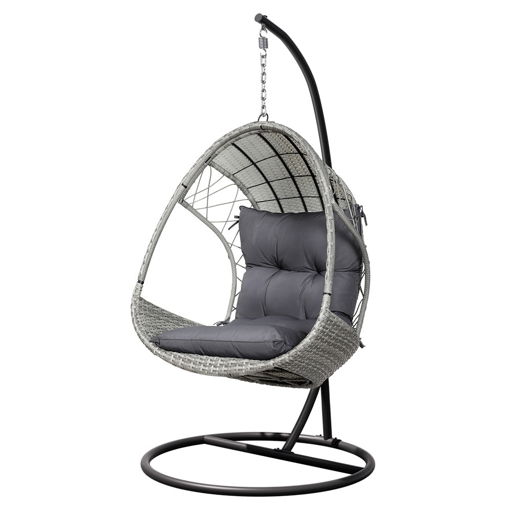 Outdoor Chairs: Gardeon Outdoor Egg Swing Chair Wicker Furniture Pod Stand Armrest Light Grey