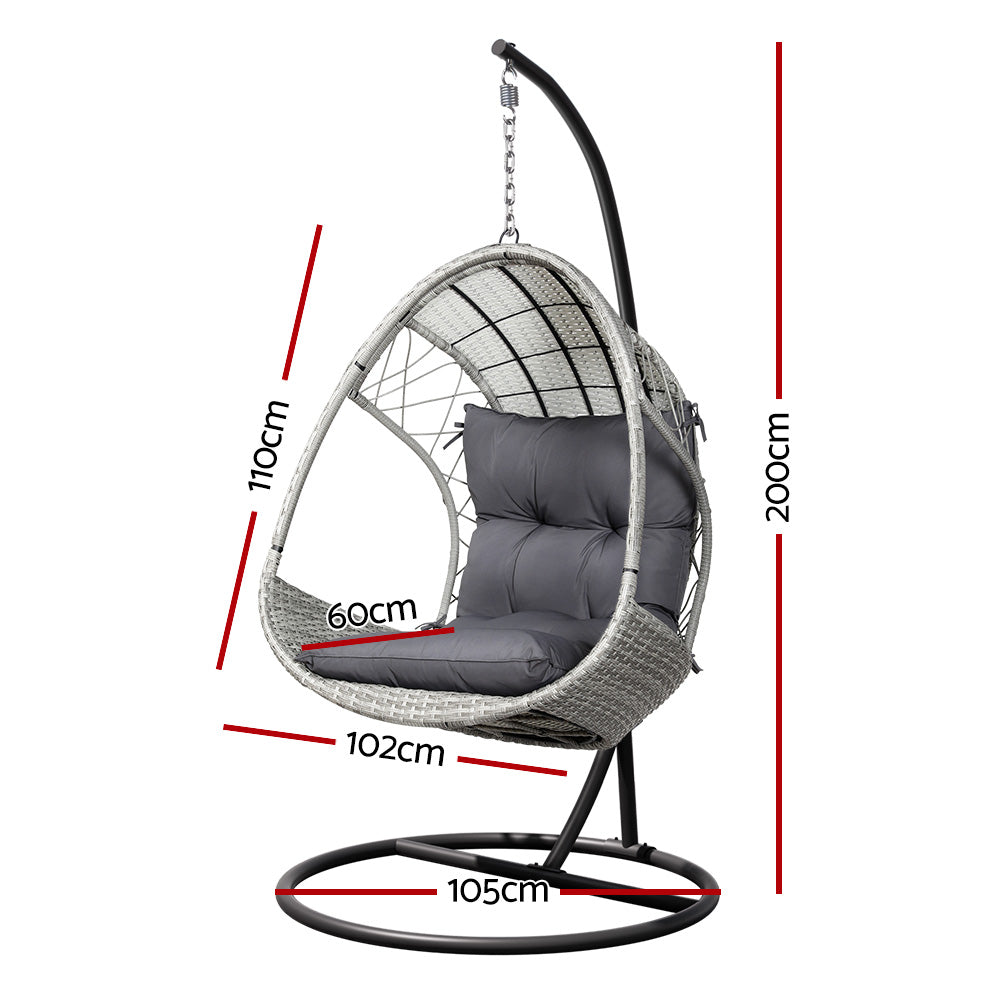 Outdoor Chairs: Gardeon Outdoor Egg Swing Chair Wicker Furniture Pod Stand Armrest Light Grey