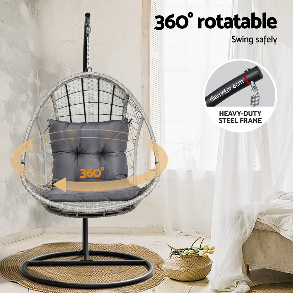 Outdoor Chairs: Gardeon Outdoor Egg Swing Chair Wicker Furniture Pod Stand Armrest Light Grey