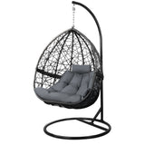 Gardeon Outdoor Egg Swing Chair Wicker Rattan Furniture Pod Stand Cushion Grey