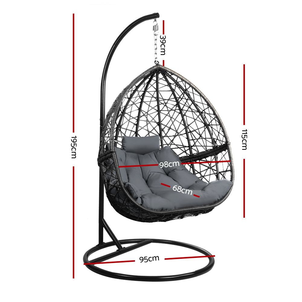 Outdoor Chairs: Gardeon Outdoor Egg Swing Chair Wicker Rattan Furniture Pod Stand Cushion Grey