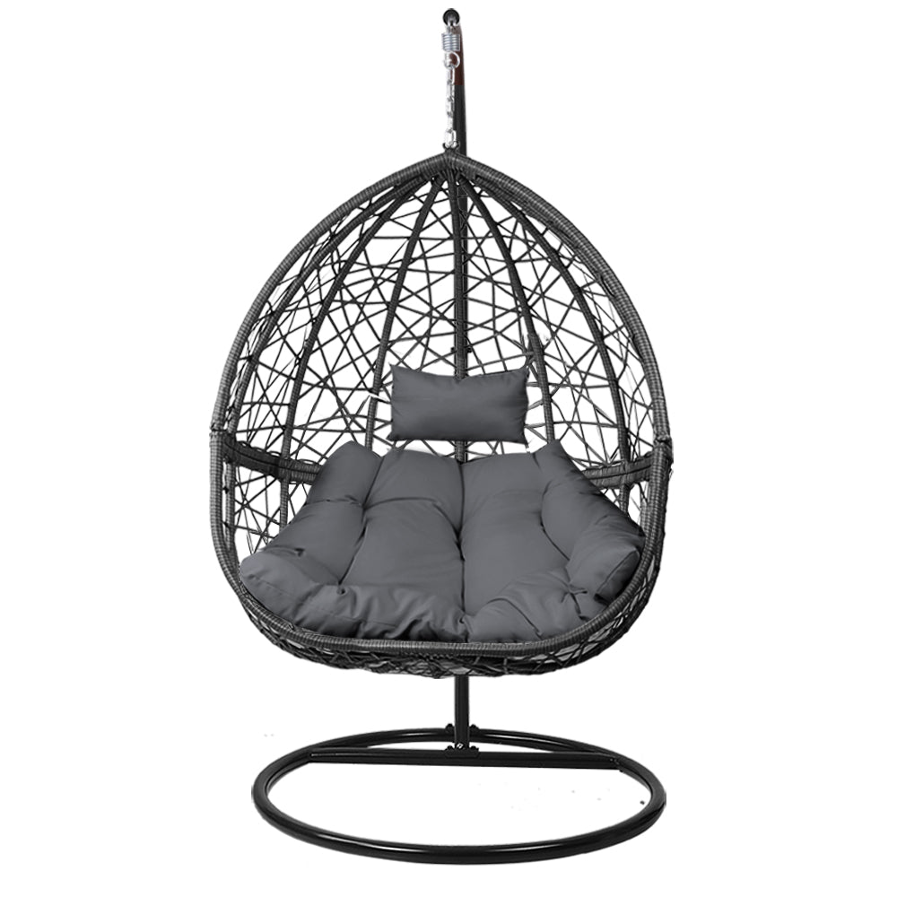 Outdoor Chairs: Gardeon Outdoor Egg Swing Chair Wicker Rattan Furniture Pod Stand Cushion Grey