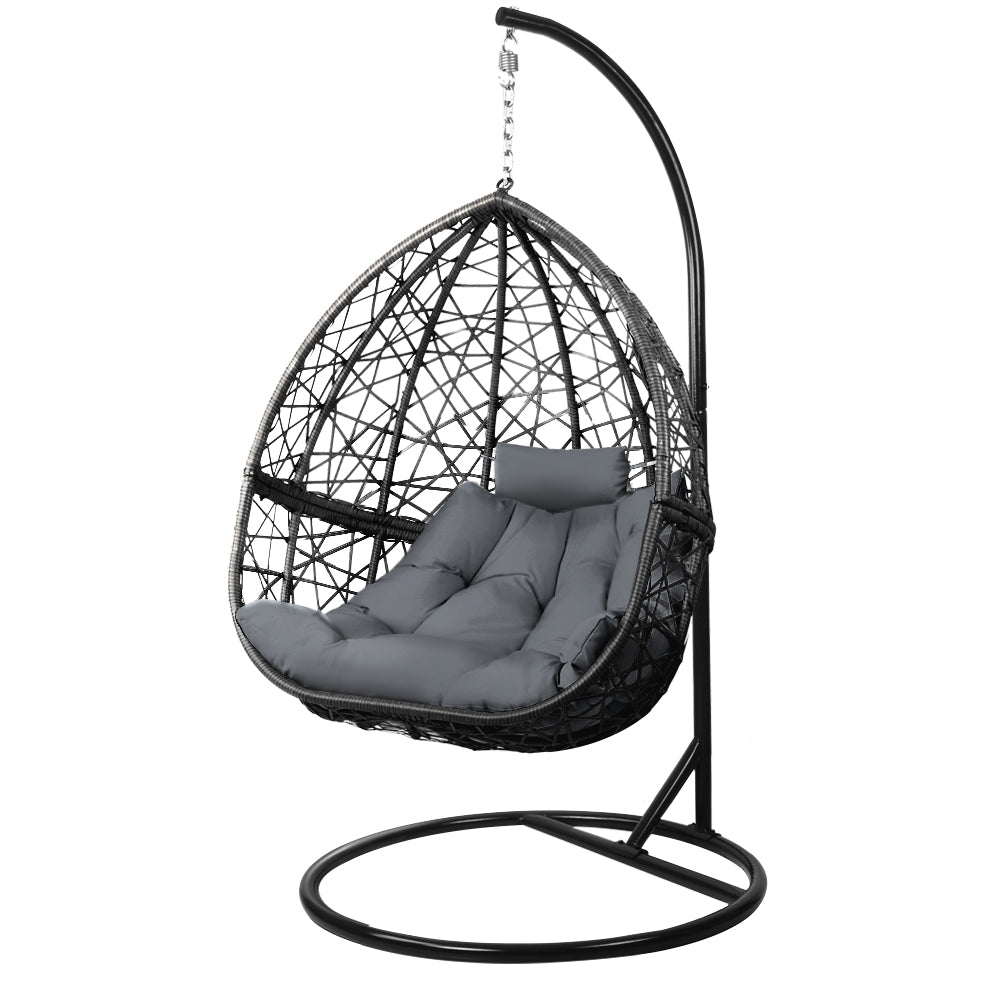 Outdoor Chairs: Gardeon Outdoor Egg Swing Chair Wicker Rattan Furniture Pod Stand Cushion Grey