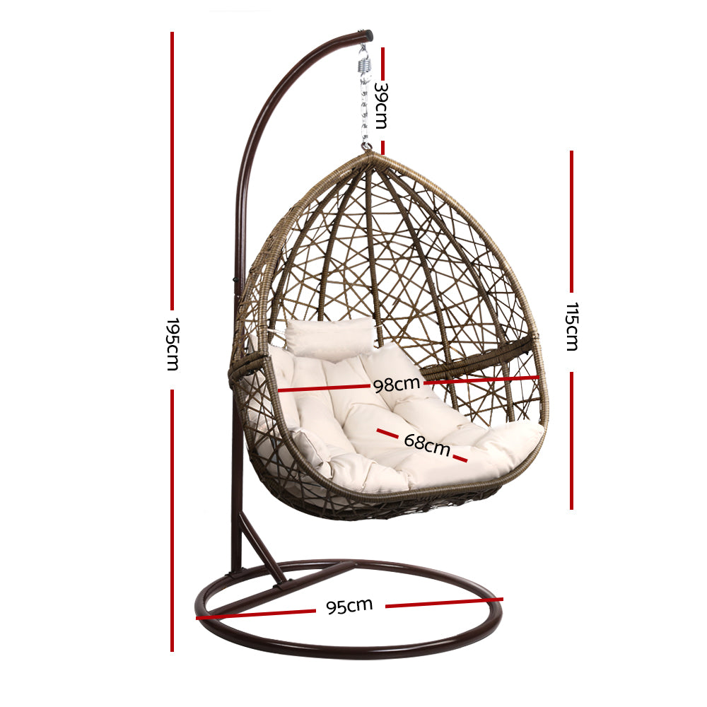 Outdoor Chairs: Gardeon Outdoor Egg Swing Chair Wicker Rattan Furniture Pod Stand Cushion Latte
