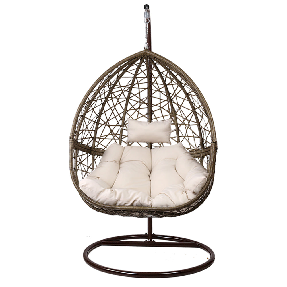 Outdoor Chairs: Gardeon Outdoor Egg Swing Chair Wicker Rattan Furniture Pod Stand Cushion Latte