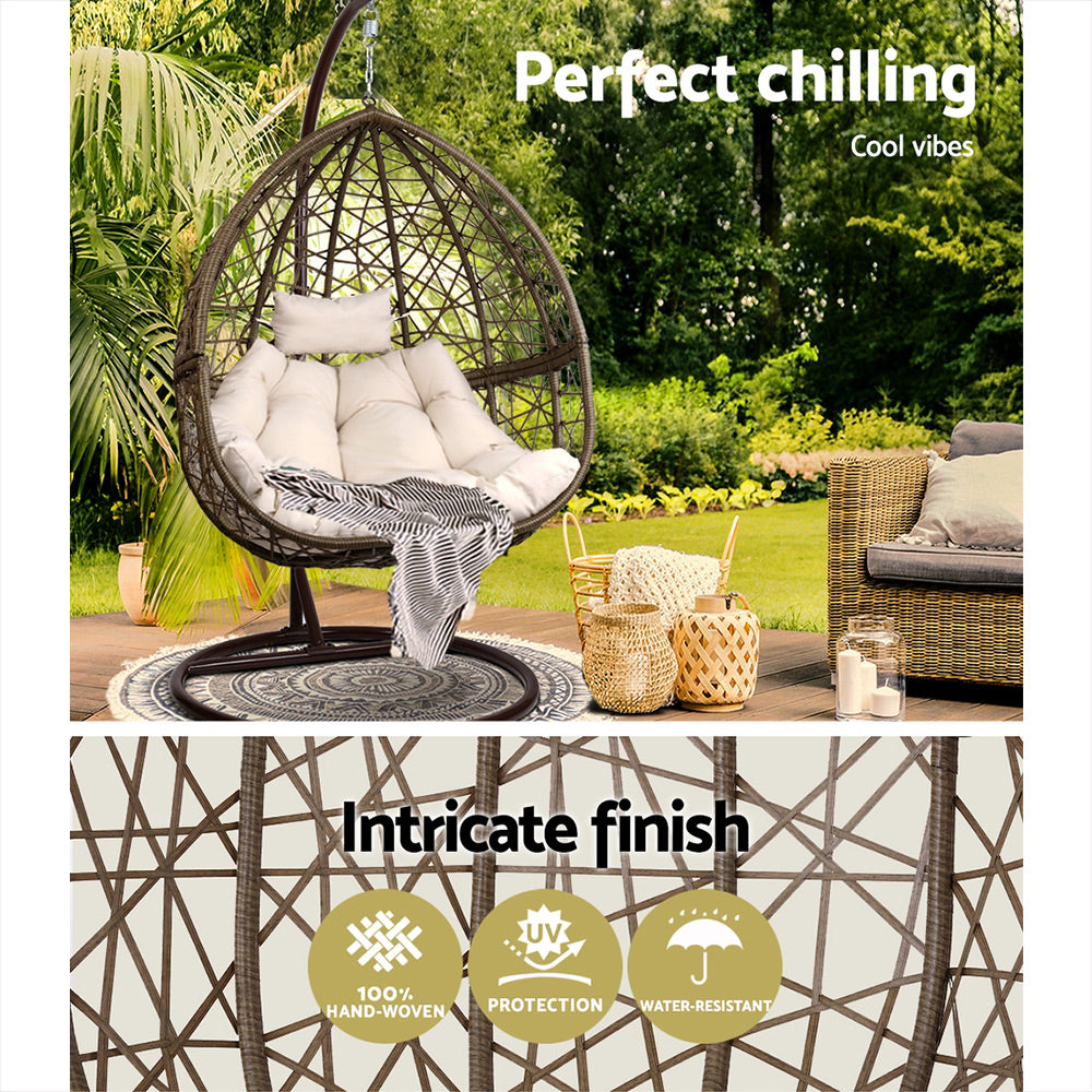 Outdoor Chairs: Gardeon Outdoor Egg Swing Chair Wicker Rattan Furniture Pod Stand Cushion Latte