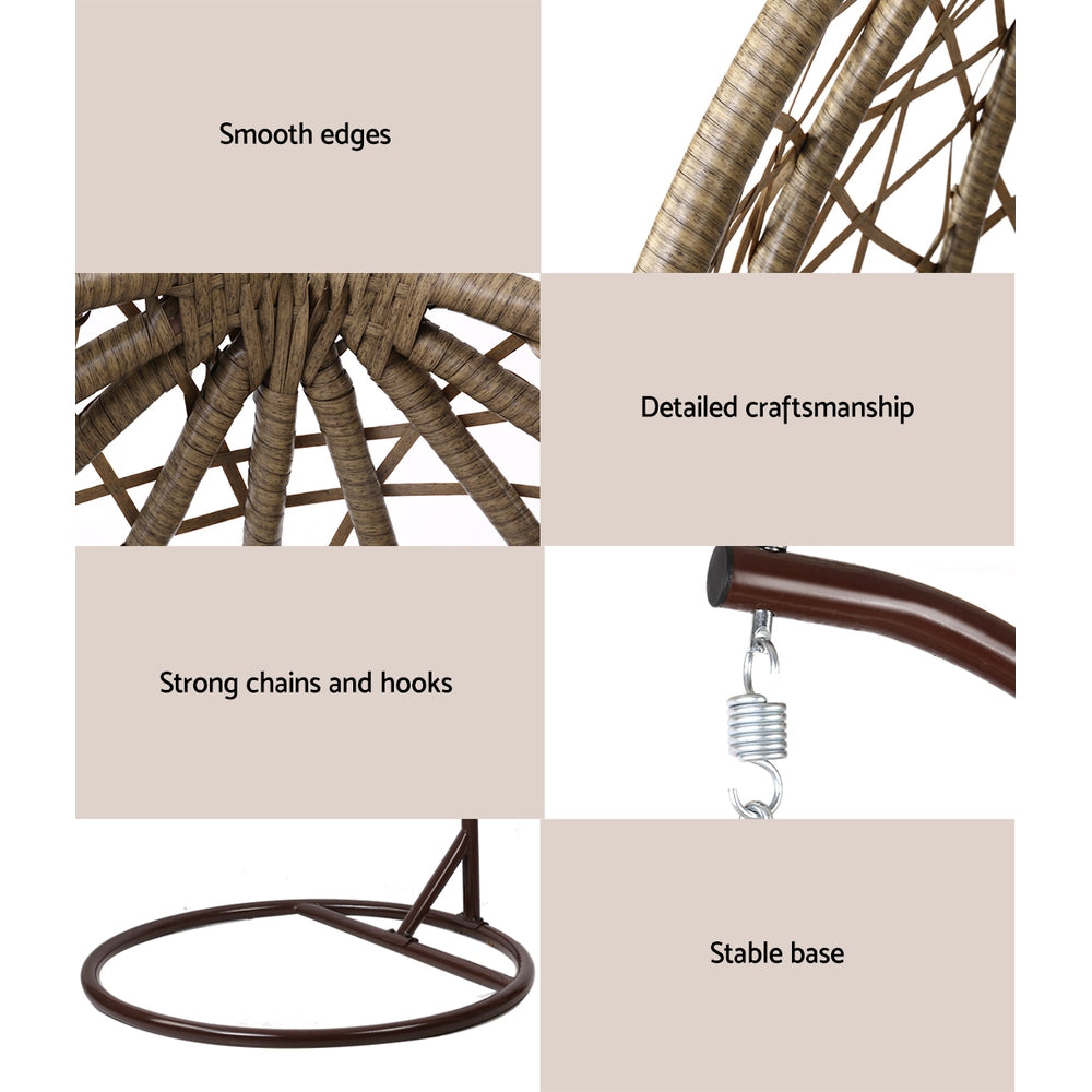 Outdoor Chairs: Gardeon Outdoor Egg Swing Chair Wicker Rattan Furniture Pod Stand Cushion Latte