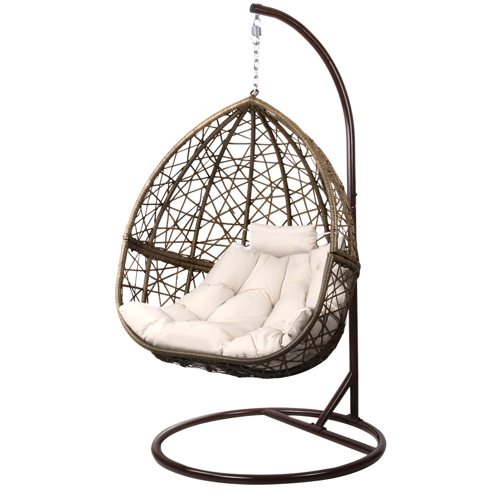 Outdoor Chairs: Gardeon Outdoor Egg Swing Chair Wicker Rattan Furniture Pod Stand Cushion Latte