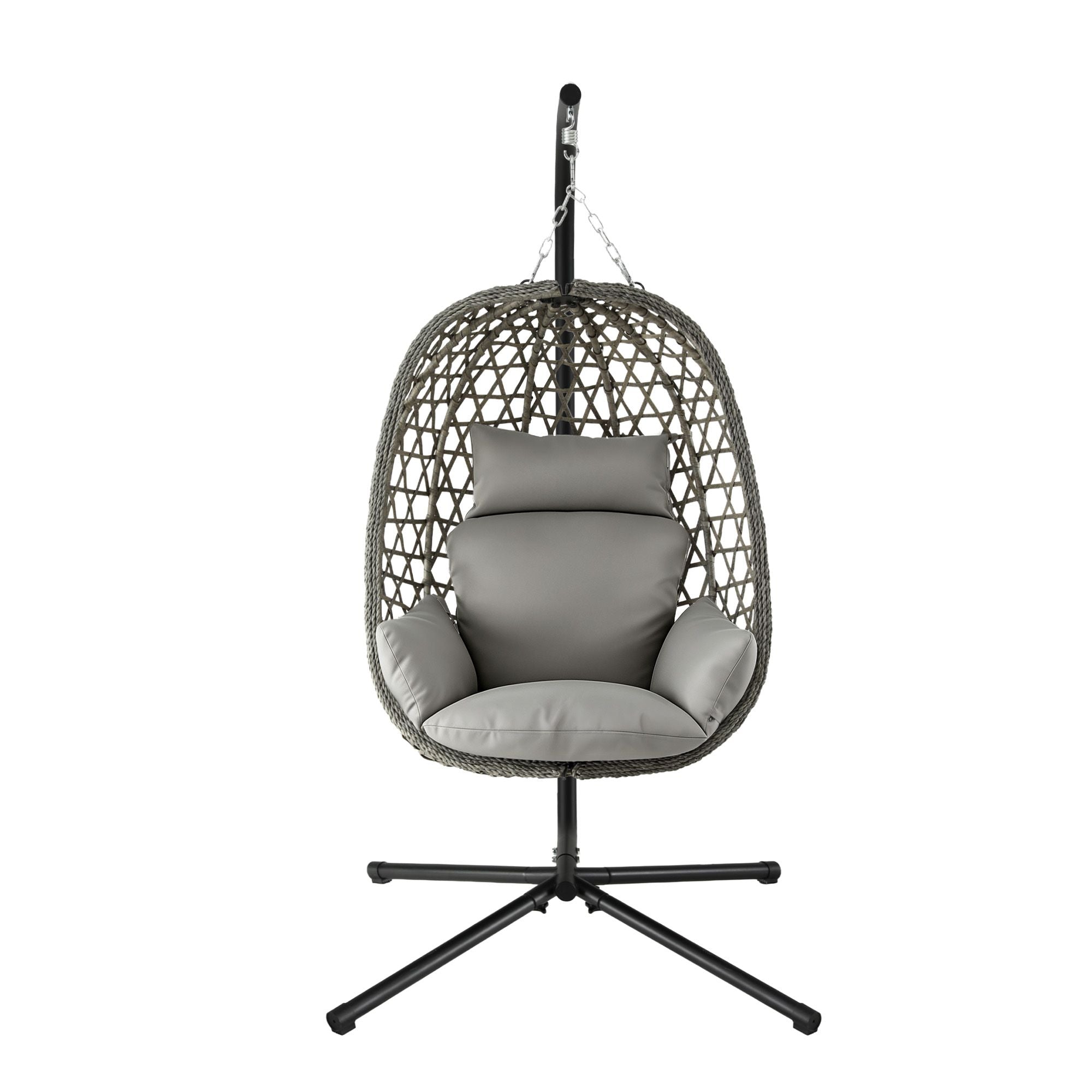 Gardeon Outdoor Swing Chair with Stand Cushion Rattan Furniture Grey