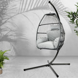 Outdoor Chairs: Gardeon Outdoor Egg Swing Chair Wicker Rope Furniture Pod Stand Cushion Grey