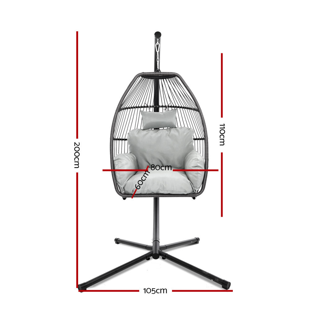 Outdoor Chairs: Gardeon Outdoor Egg Swing Chair Wicker Rope Furniture Pod Stand Cushion Grey