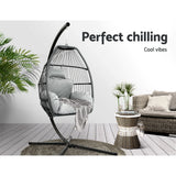Outdoor Chairs: Gardeon Outdoor Egg Swing Chair Wicker Rope Furniture Pod Stand Cushion Grey