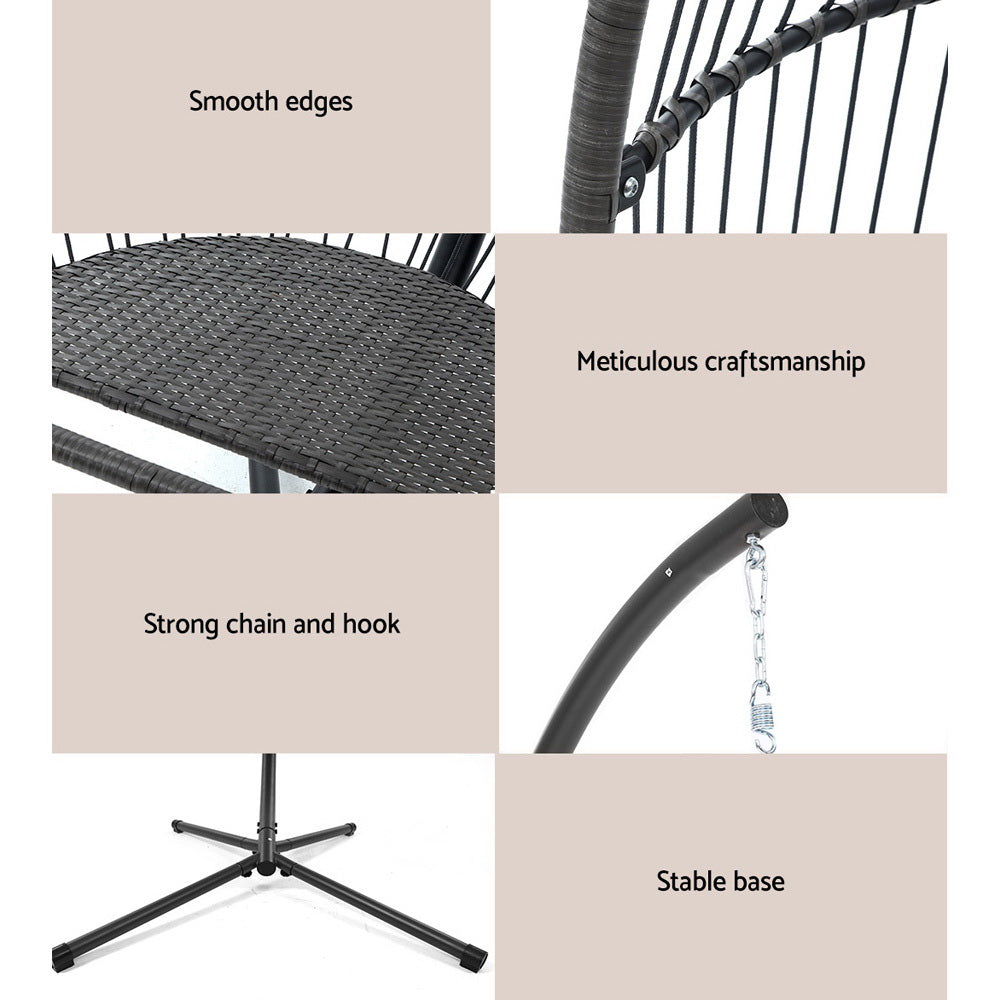 Outdoor Chairs: Gardeon Outdoor Egg Swing Chair Wicker Rope Furniture Pod Stand Cushion Grey