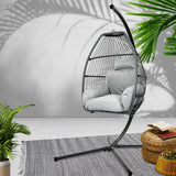 Outdoor Chairs: Gardeon Outdoor Egg Swing Chair Wicker Rope Furniture Pod Stand Cushion Grey