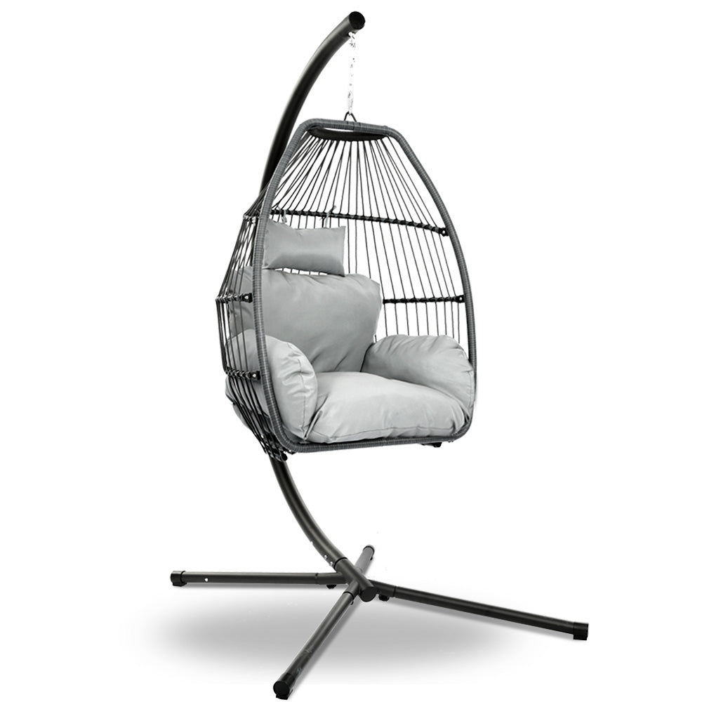 Outdoor Chairs: Gardeon Outdoor Egg Swing Chair Wicker Rope Furniture Pod Stand Cushion Grey