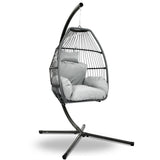 Outdoor Chairs: Gardeon Outdoor Egg Swing Chair Wicker Rope Furniture Pod Stand Cushion Grey