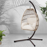 Outdoor Chairs: Gardeon Outdoor Egg Swing Chair Hanging Chair Wicker Rope Pod Stand Cushion Latte