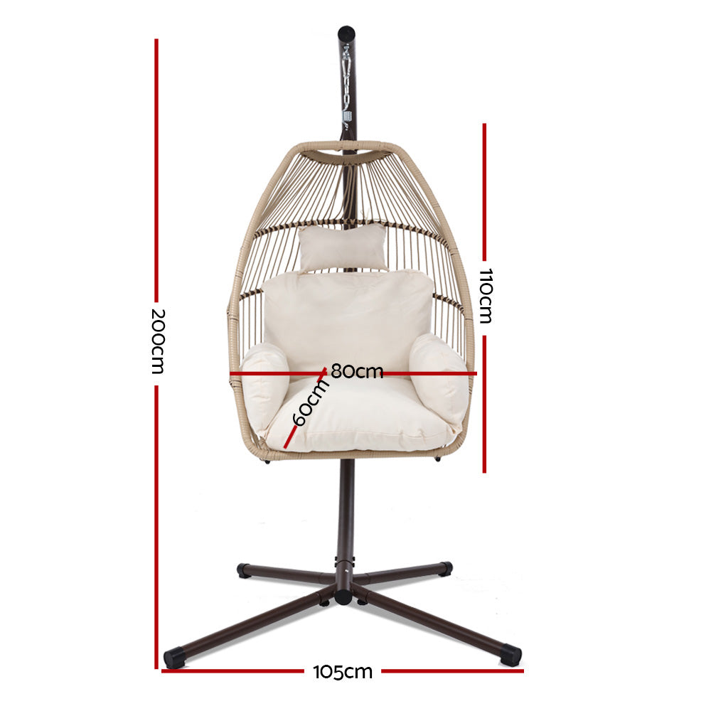 Outdoor Chairs: Gardeon Outdoor Egg Swing Chair Hanging Chair Wicker Rope Pod Stand Cushion Latte