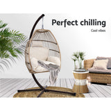 Outdoor Chairs: Gardeon Outdoor Egg Swing Chair Hanging Chair Wicker Rope Pod Stand Cushion Latte