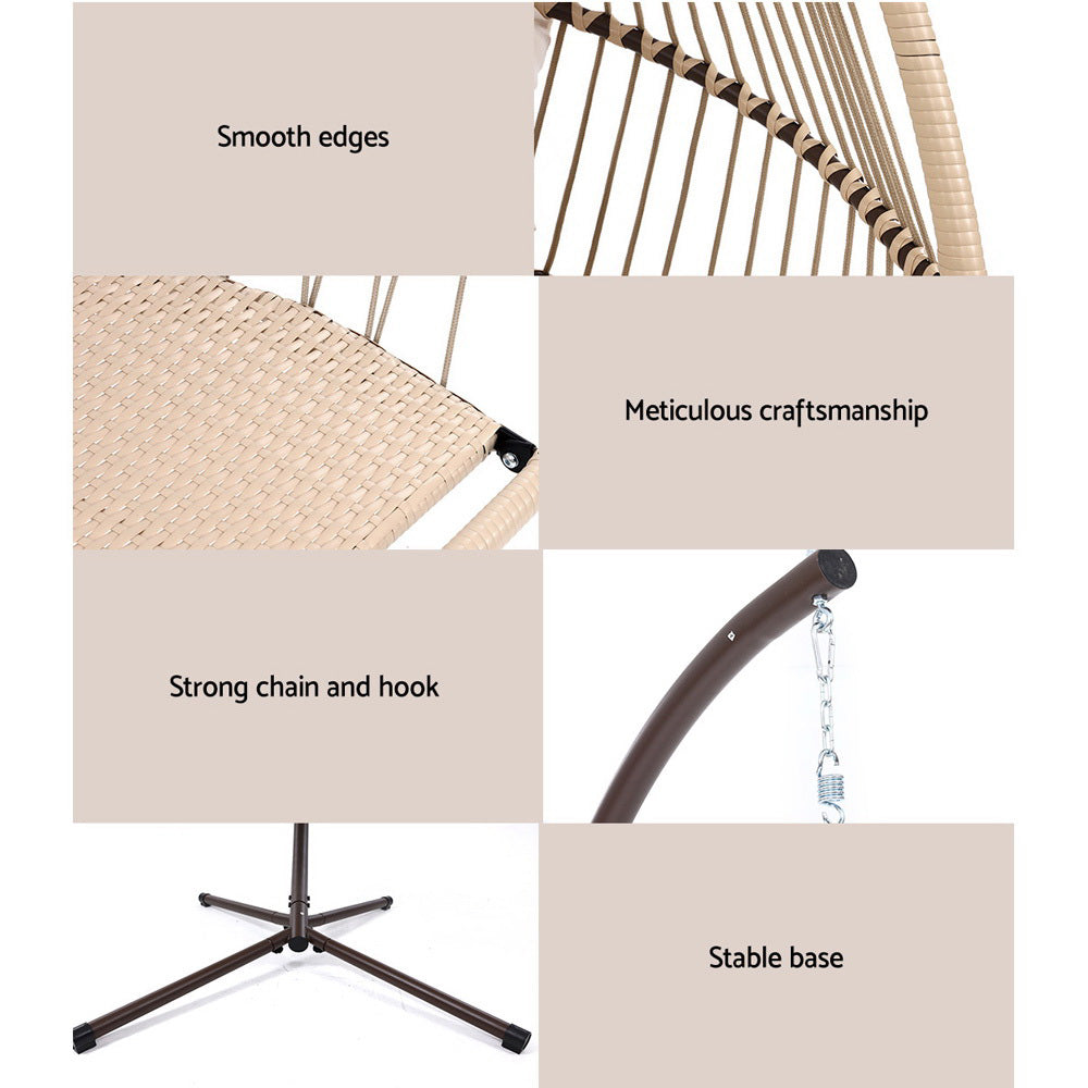 Outdoor Chairs: Gardeon Outdoor Egg Swing Chair Hanging Chair Wicker Rope Pod Stand Cushion Latte