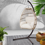 Outdoor Chairs: Gardeon Outdoor Egg Swing Chair Hanging Chair Wicker Rope Pod Stand Cushion Latte