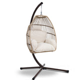 Outdoor Chairs: Gardeon Outdoor Egg Swing Chair Hanging Chair Wicker Rope Pod Stand Cushion Latte