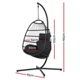 Outdoor Chairs: Gardeon Outdoor Egg Swing Chair Hanging Chair Wicker Rope Pod Stand Foldable Grey