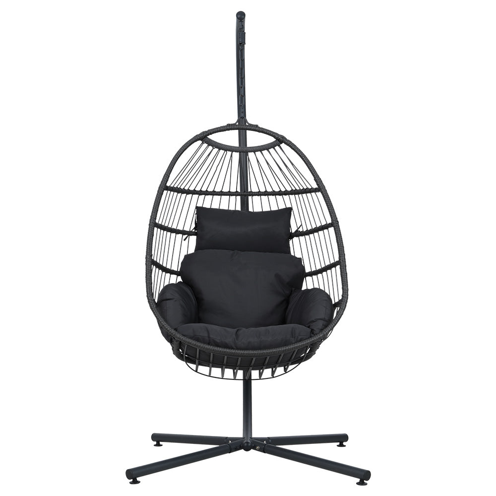 Outdoor Chairs: Gardeon Outdoor Egg Swing Chair Hanging Chair Wicker Rope Pod Stand Foldable Grey