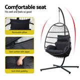 Outdoor Chairs: Gardeon Outdoor Egg Swing Chair Hanging Chair Wicker Rope Pod Stand Foldable Grey