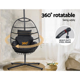 Outdoor Chairs: Gardeon Outdoor Egg Swing Chair Hanging Chair Wicker Rope Pod Stand Foldable Grey