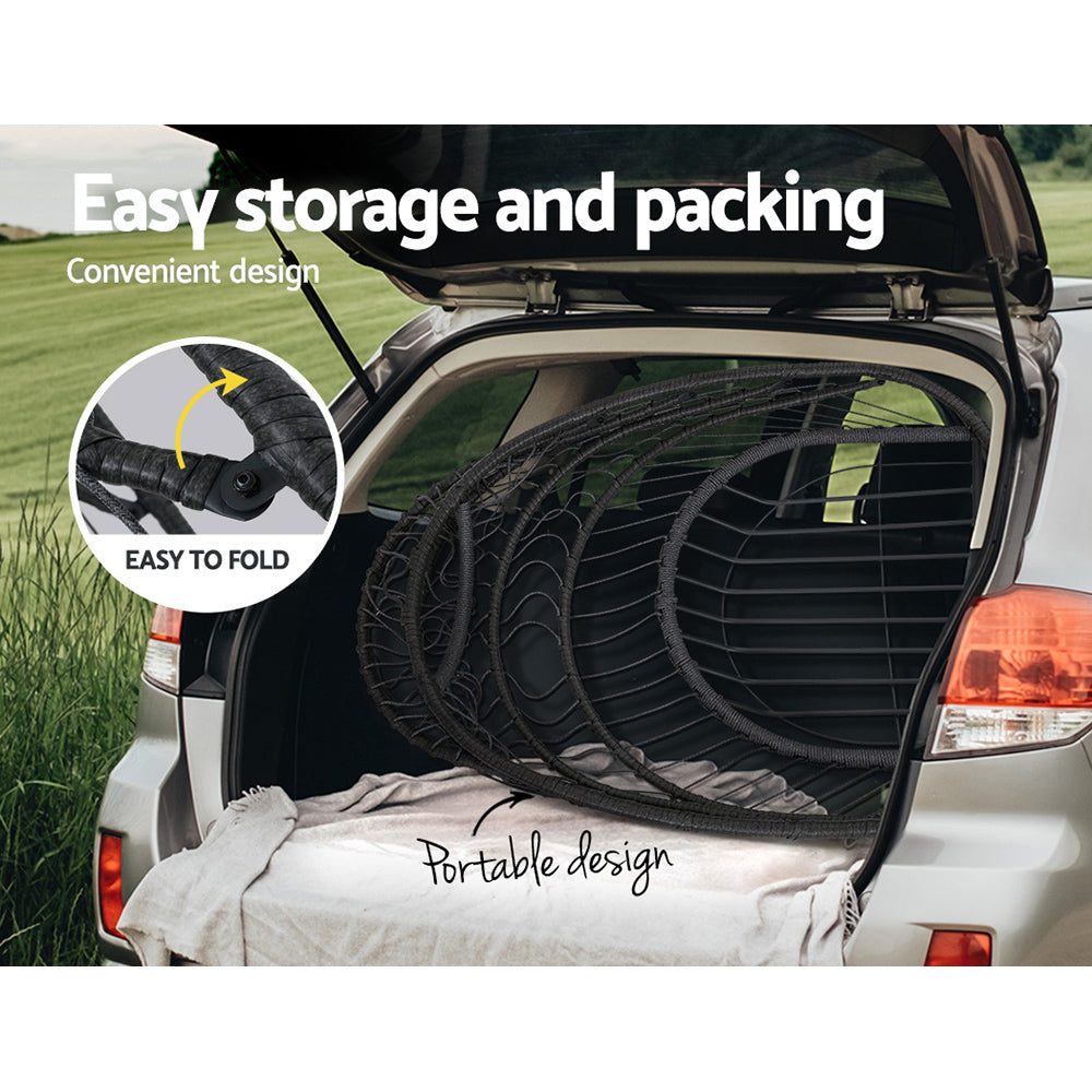 Outdoor Chairs: Gardeon Outdoor Egg Swing Chair Hanging Chair Wicker Rope Pod Stand Foldable Grey