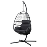 Outdoor Chairs: Gardeon Outdoor Egg Swing Chair Hanging Chair Wicker Rope Pod Stand Foldable Grey