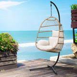Outdoor Chairs: Gardeon Outdoor Egg Swing Chair Wicker Rope Furniture Pod Stand Foldable Yellow