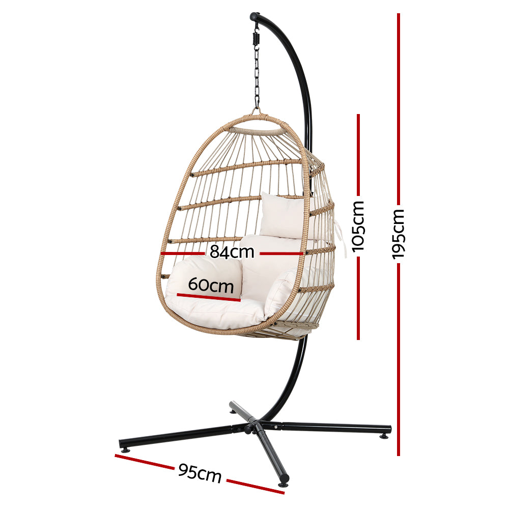 Outdoor Chairs: Gardeon Outdoor Egg Swing Chair Wicker Rope Furniture Pod Stand Foldable Yellow