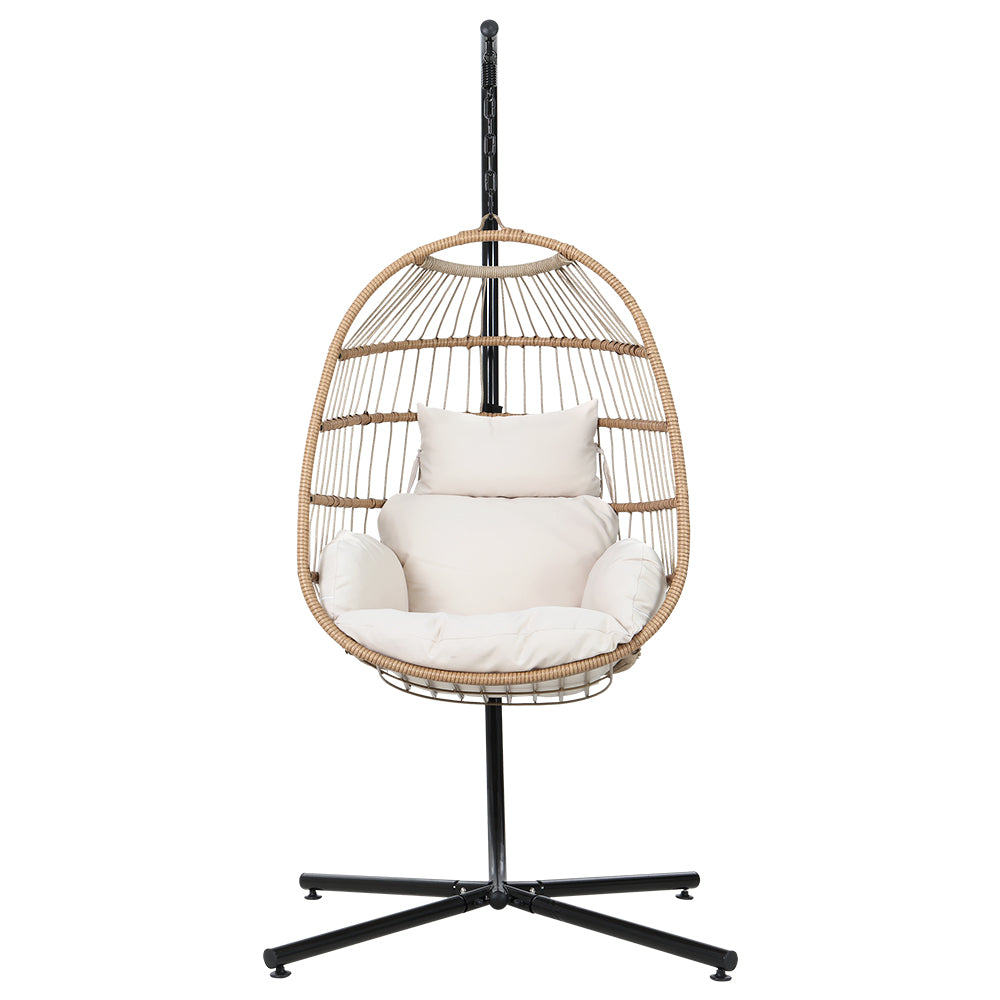 Outdoor Chairs: Gardeon Outdoor Egg Swing Chair Wicker Rope Furniture Pod Stand Foldable Yellow