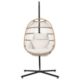 Outdoor Chairs: Gardeon Outdoor Egg Swing Chair Wicker Rope Furniture Pod Stand Foldable Yellow