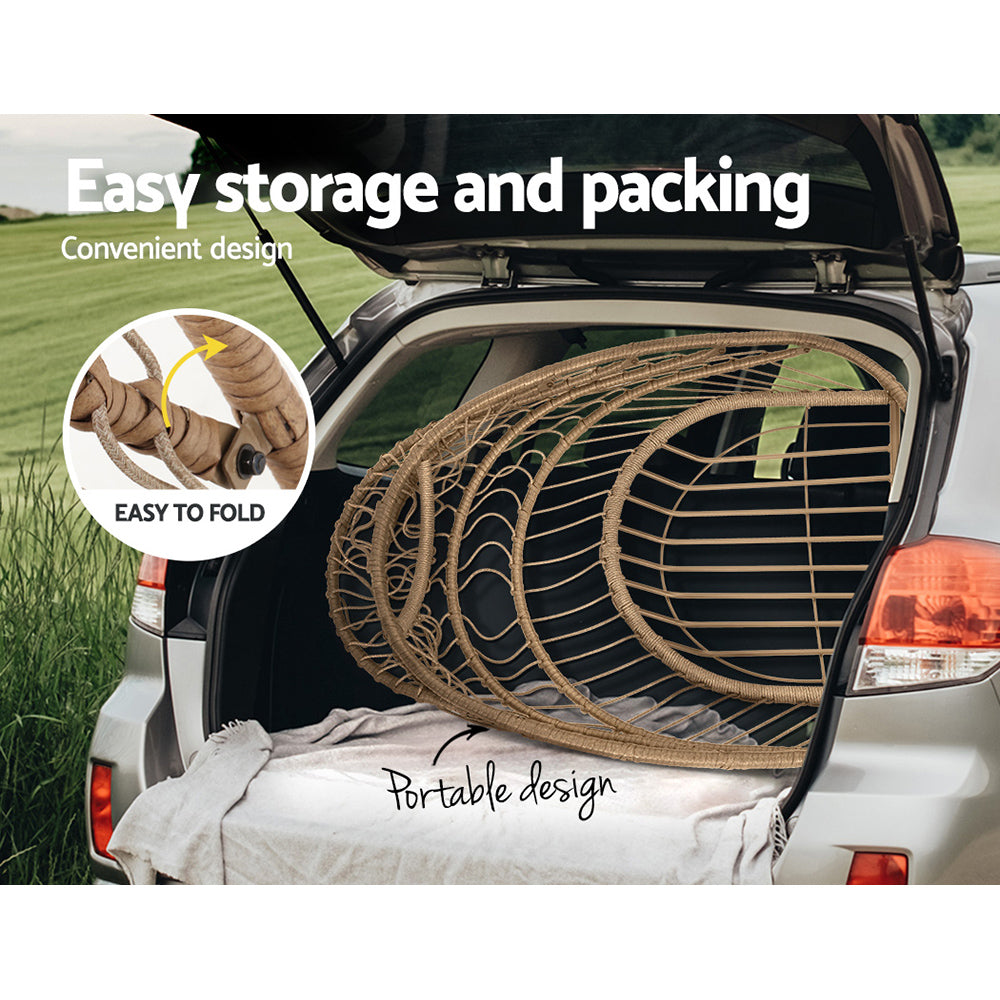 Outdoor Chairs: Gardeon Outdoor Egg Swing Chair Wicker Rope Furniture Pod Stand Foldable Yellow
