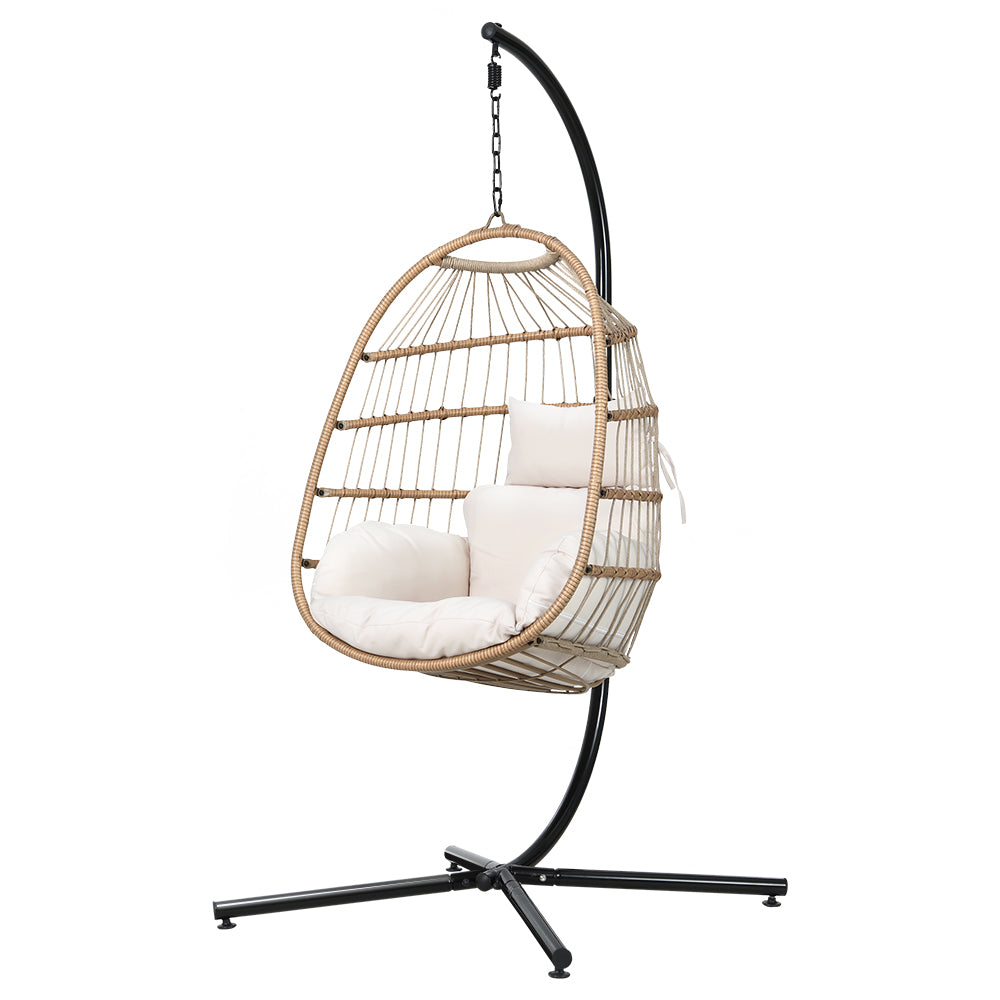 Outdoor Chairs: Gardeon Outdoor Egg Swing Chair Wicker Rope Furniture Pod Stand Foldable Yellow