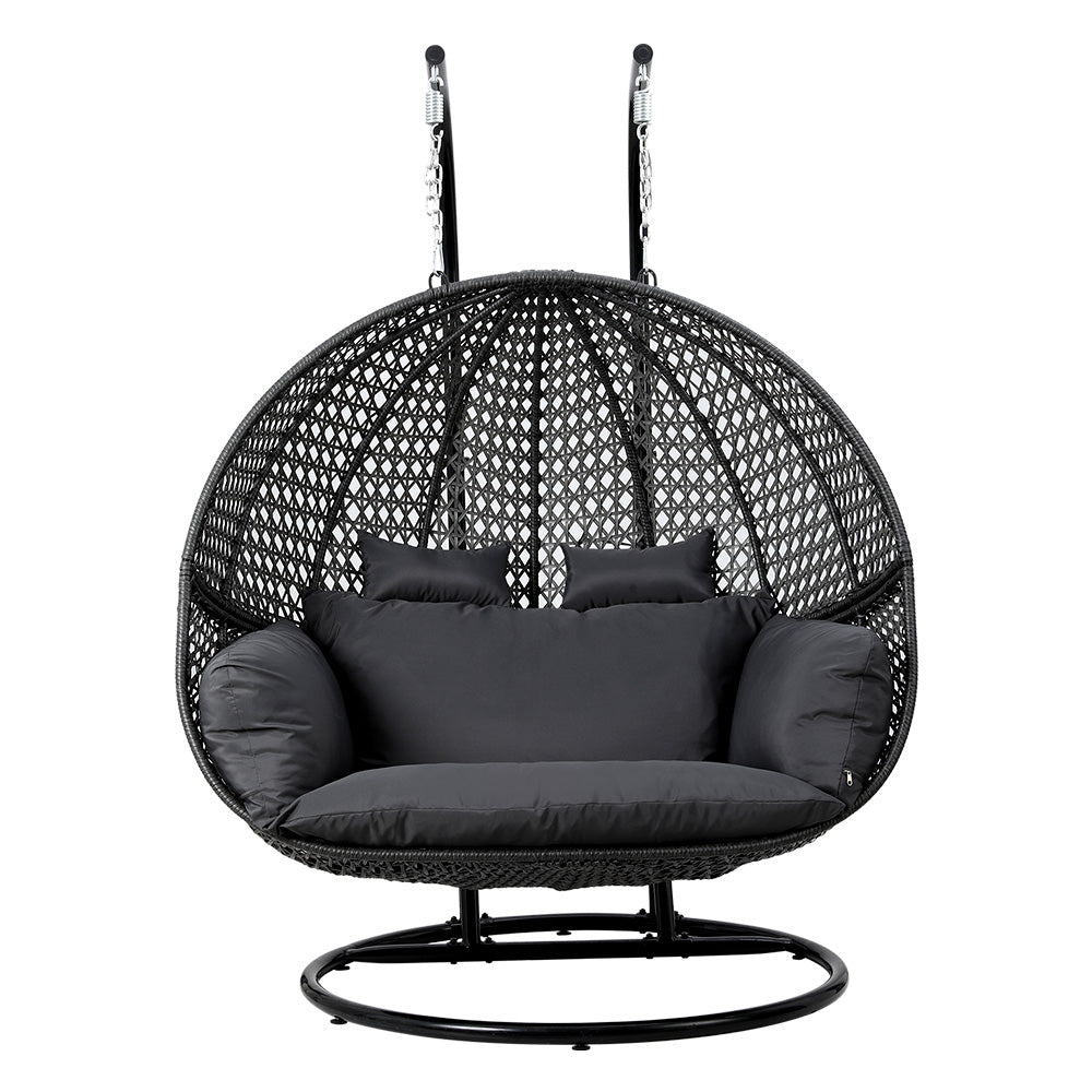 Outdoor Chairs: Gardeon Outdoor Egg Swing Chair Wicker Furniture Pod Stand Cushion 2 Seater Grey