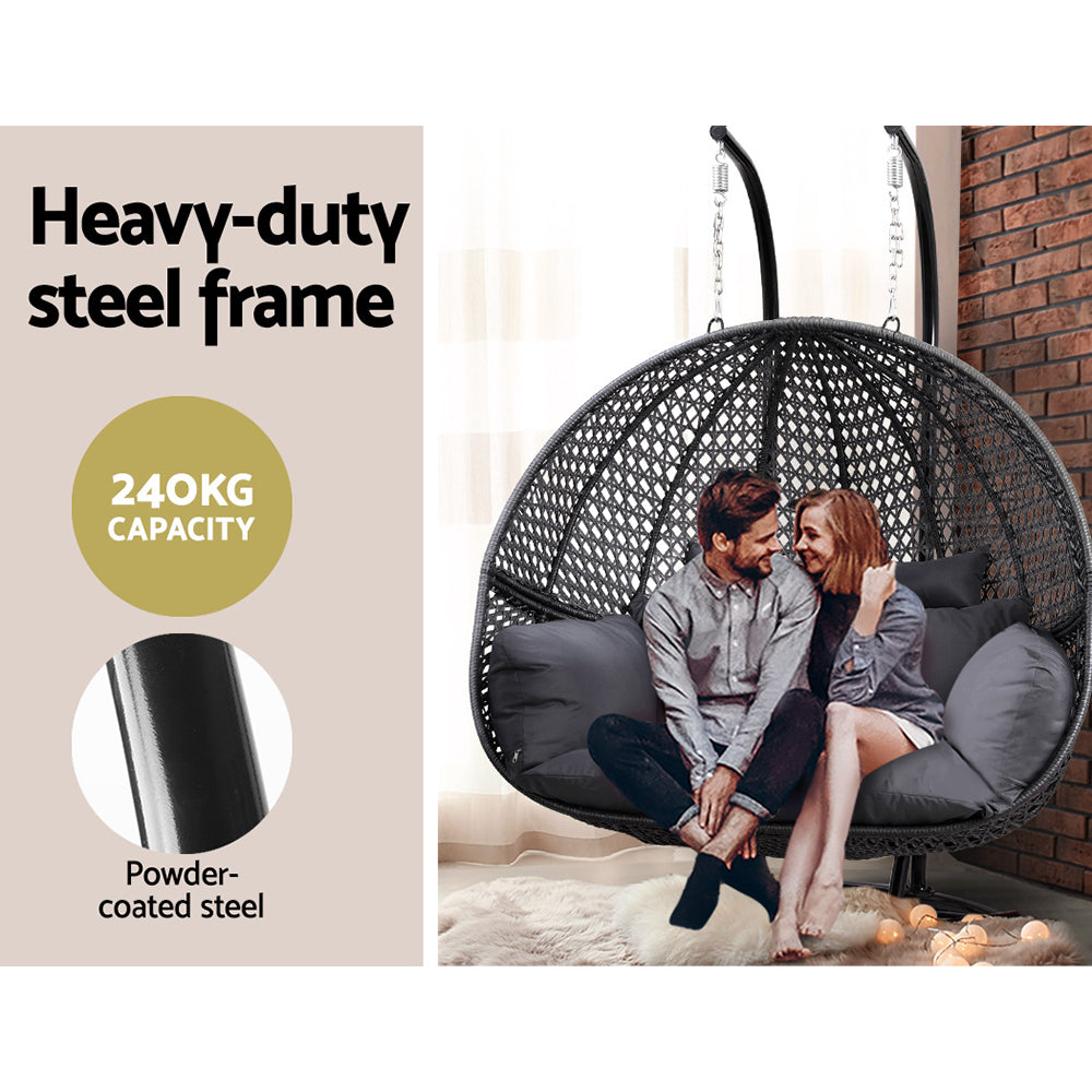 Outdoor Chairs: Gardeon Outdoor Egg Swing Chair Wicker Furniture Pod Stand Cushion 2 Seater Grey