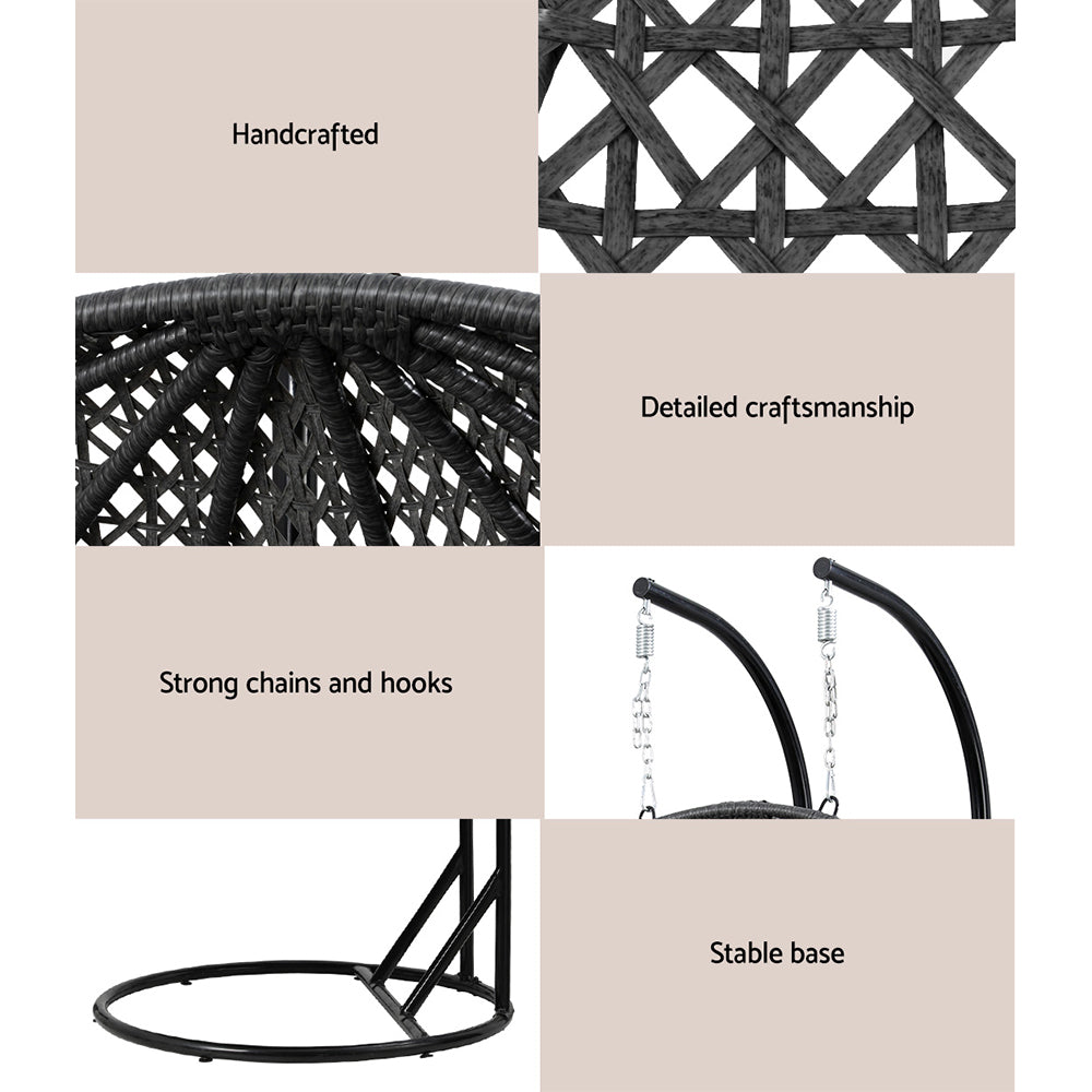 Outdoor Chairs: Gardeon Outdoor Egg Swing Chair Wicker Furniture Pod Stand Cushion 2 Seater Grey