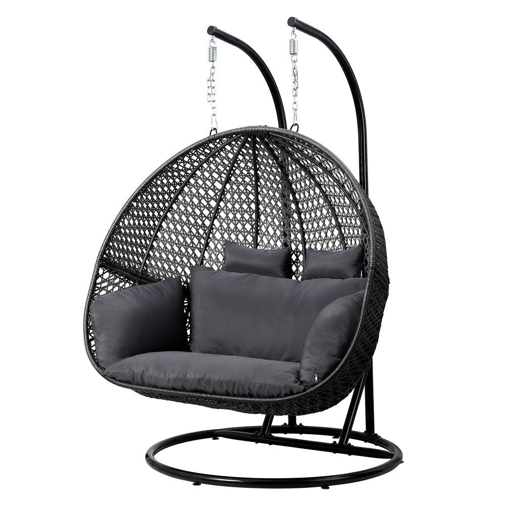 Outdoor Chairs: Gardeon Outdoor Egg Swing Chair Wicker Furniture Pod Stand Cushion 2 Seater Grey
